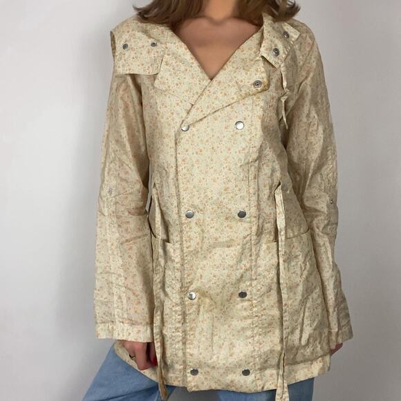 Vintage 00s Springtime Cottagecore Floral Button-Up Lightweight Raincoat - Picture 1 of 7